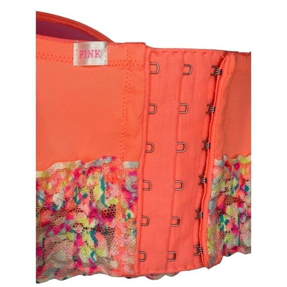 PINK Victoria’s Secret Women’s 34B Bustier Bra Neon Padded Strapless Lace - Picture 5 of 8